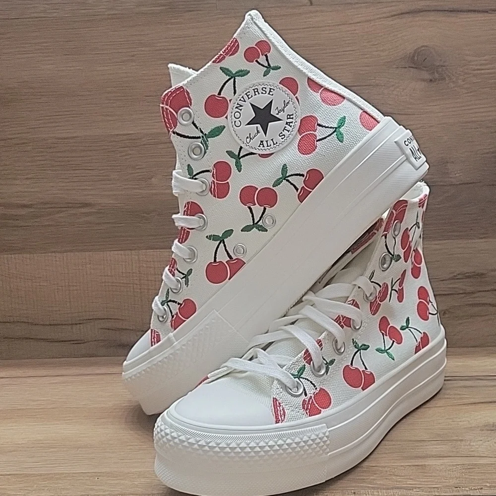 Converse White and Red Cherry High-Tops